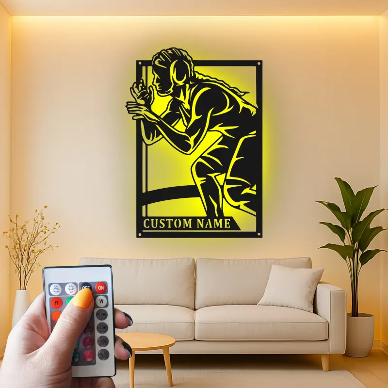 Custom Wrestler Led Light Metal Wall Art Personalized Athlete Gift Sports Room Decor for Wrestling Fans