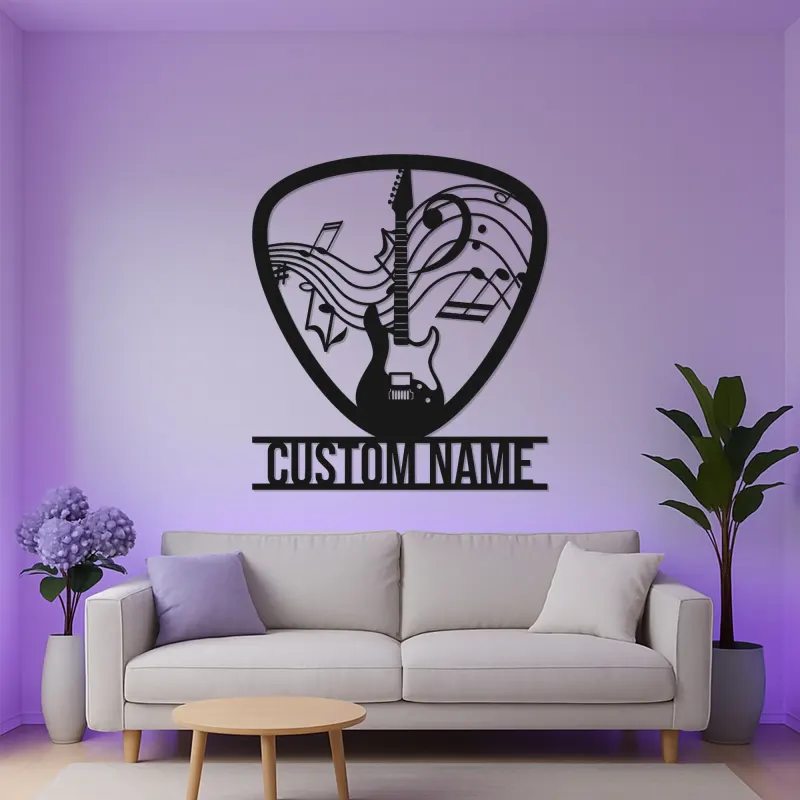 Cartel de metal personalizado de guitarra con LED | Regalo a medida para amantes de la música | Decoración mural para estudio y sala de grupo