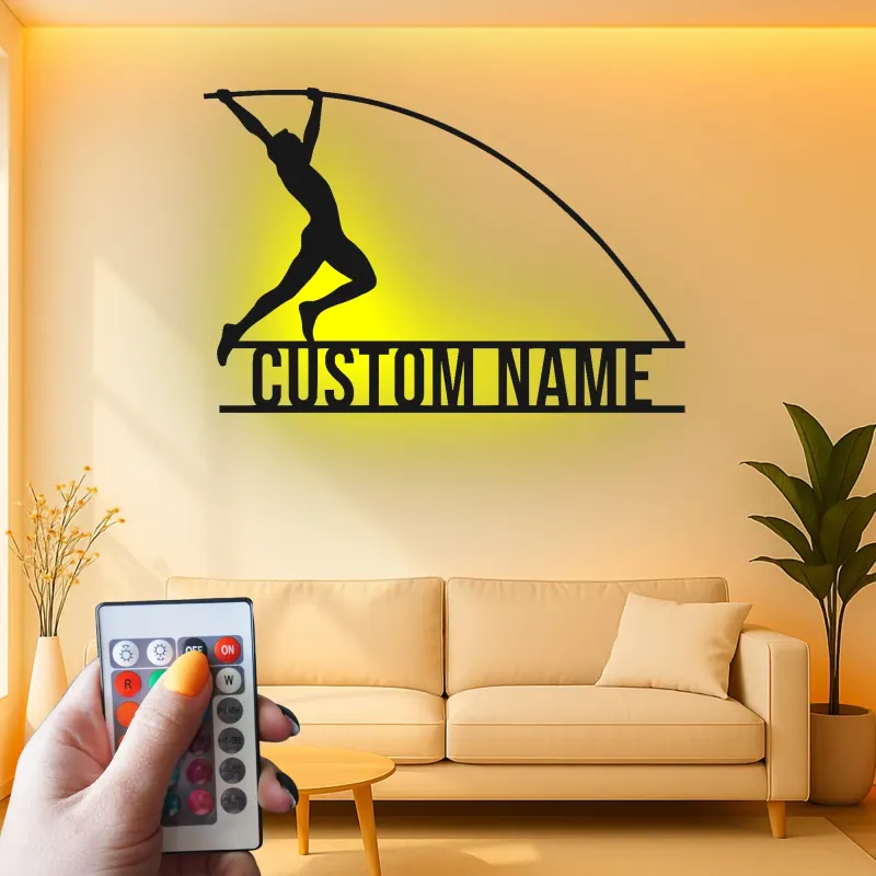 Letrero LED personalizado de salto con pértiga | Arte mural de metal de atletismo | Decoración de nombre personalizado para atletas | Regalo deportivo para entrenadores