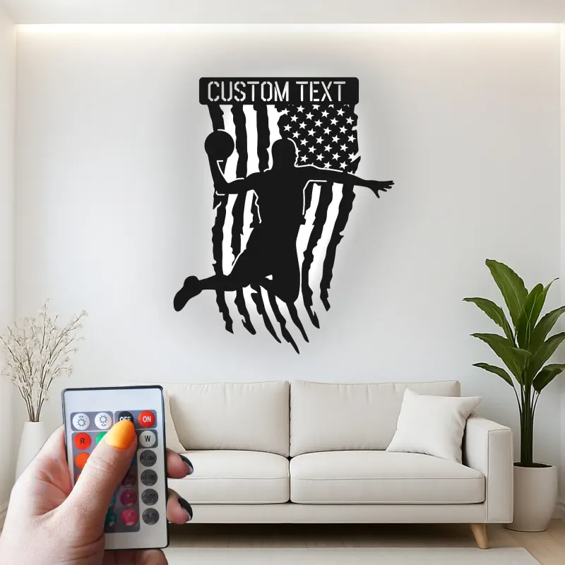 Décoration murale en métal personnalisée avec éclairage LED pour joueur de basketball - Cadeau sportif pour athlètes