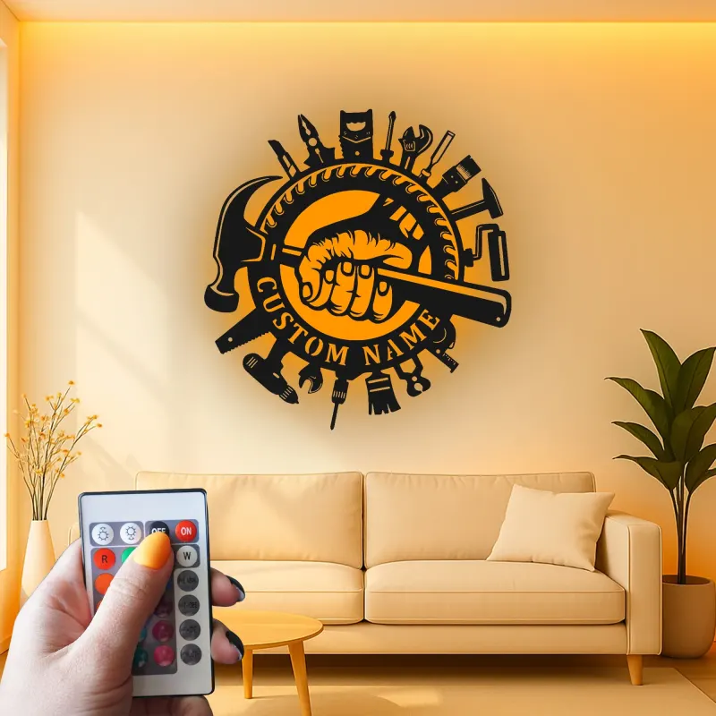 Panneau artisan personnalisé | Décoration murale LED en métal pour garage | Déco d’atelier sur mesure | Cadeau pour menuisier ou ébéniste