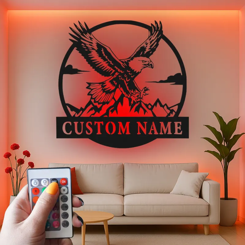 Custom Eagle Led Light Metal Wall Art Personalized Gift for Nature Lovers Office or Living Room Decor