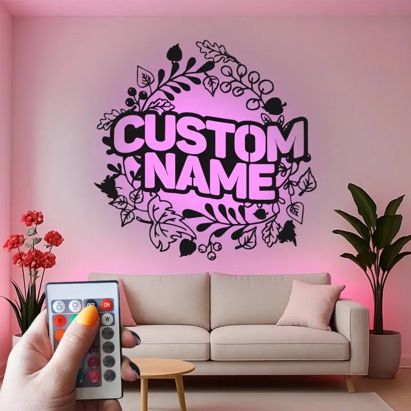 Cartel de nombre personalizado con LED | Arte mural de metal floral personalizado | Decoración moderna de granja | Regalo de boda para parejas