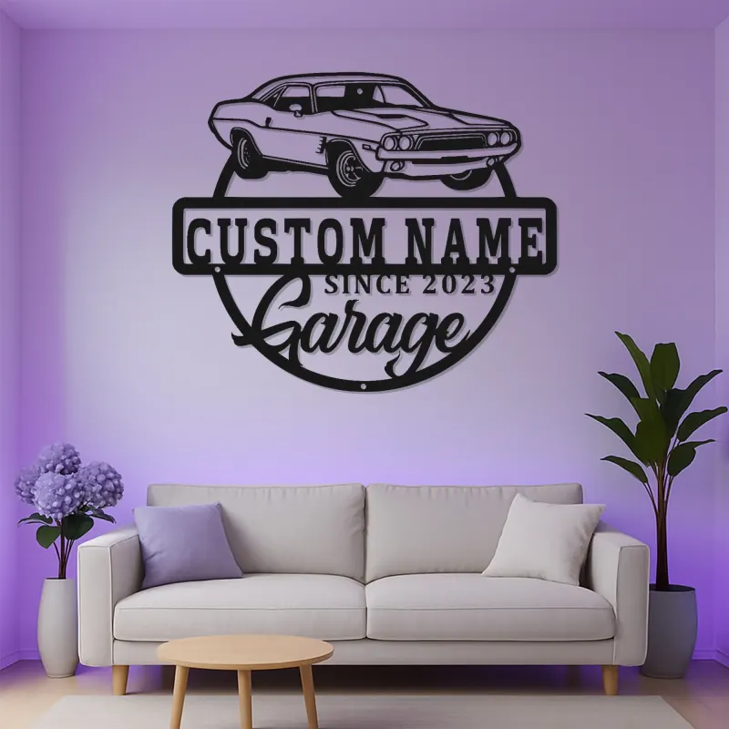 Insegna Garage Muscle Car Personalizzata | Insegna in Metallo LED | Decorazione per Officina & Regalo per Appassionati di Auto