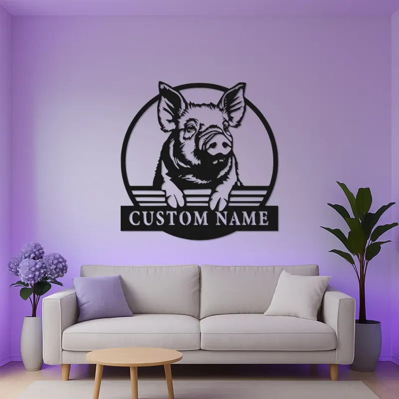 Cartel LED de cerdo personalizado | Arte mural de animal de granja personalizado | Decoración de granero y cocina retroiluminada | Regalo para agricultor