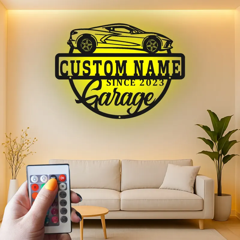 Cartel de metal LED de coche deportivo personalizado, regalo para entusiastas de coches, decoración de garaje