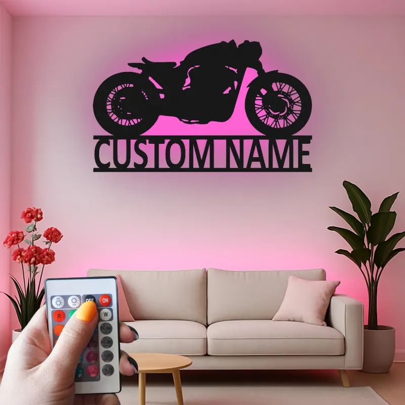 Insegna in metallo LED personalizzata per motociclette - Regalo per motociclisti, decorazione per garage o man cave 4