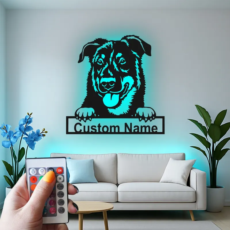 Insegna in metallo LED personalizzata per cani - Regalo per amanti dei cani, decorazione per soggiorno o ingresso