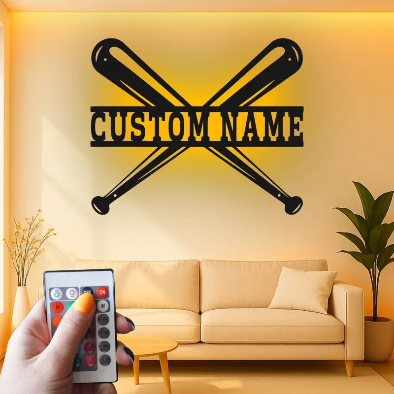 Insegna in metallo personalizzata con luce LED per mazze da baseball, regalo sportivo personalizzato per fan del baseball, decorazione per sala giochi