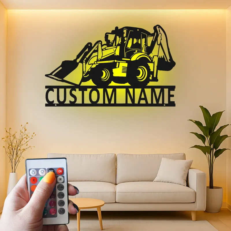 Insegna in metallo LED personalizzata per escavatore - Regalo per lui, decorazione per garage o laboratorio 2