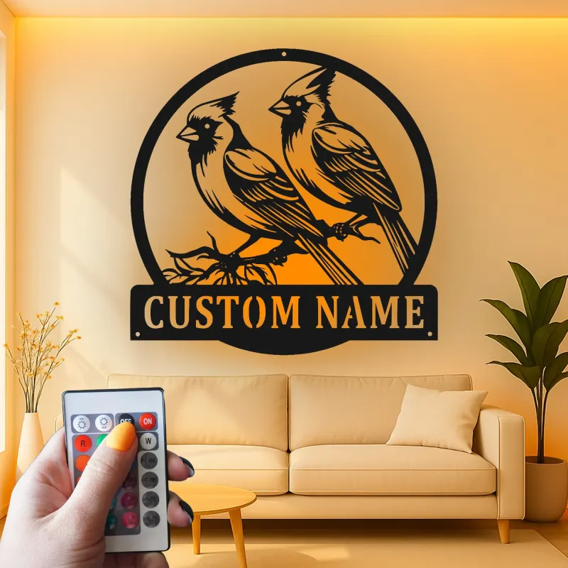 Décoration murale en métal personnalisée avec lumière LED en forme de cardinal