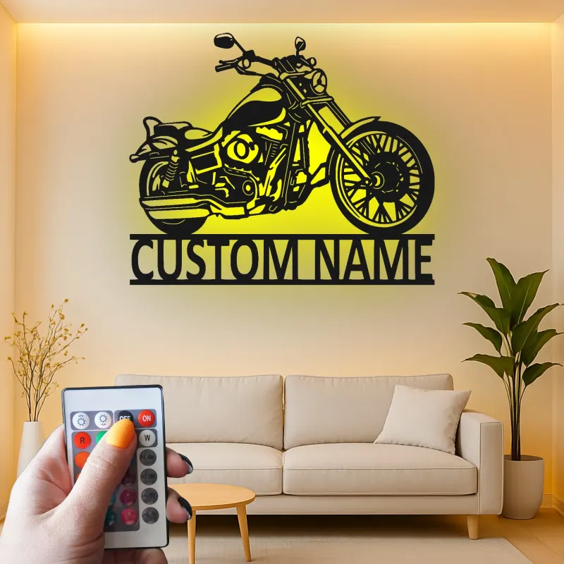 Panneau LED Moto Personnalisé | Art Métal Biker | Décor de Garage Lumineux | Cadeau de Cave à Homme pour Lui