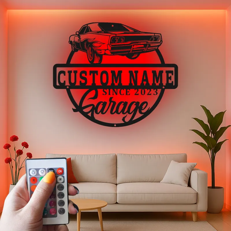 Cartel de metal LED de coche deportivo personalizado Regalo para el garaje para entusiastas de coches Decoración de man cave 8