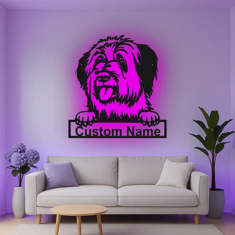 Cartel de metal personalizado con perro ovejero inglés antiguo y luz LED, regalo personalizado para dueños de mascotas, decoración de perro para la sala de estar