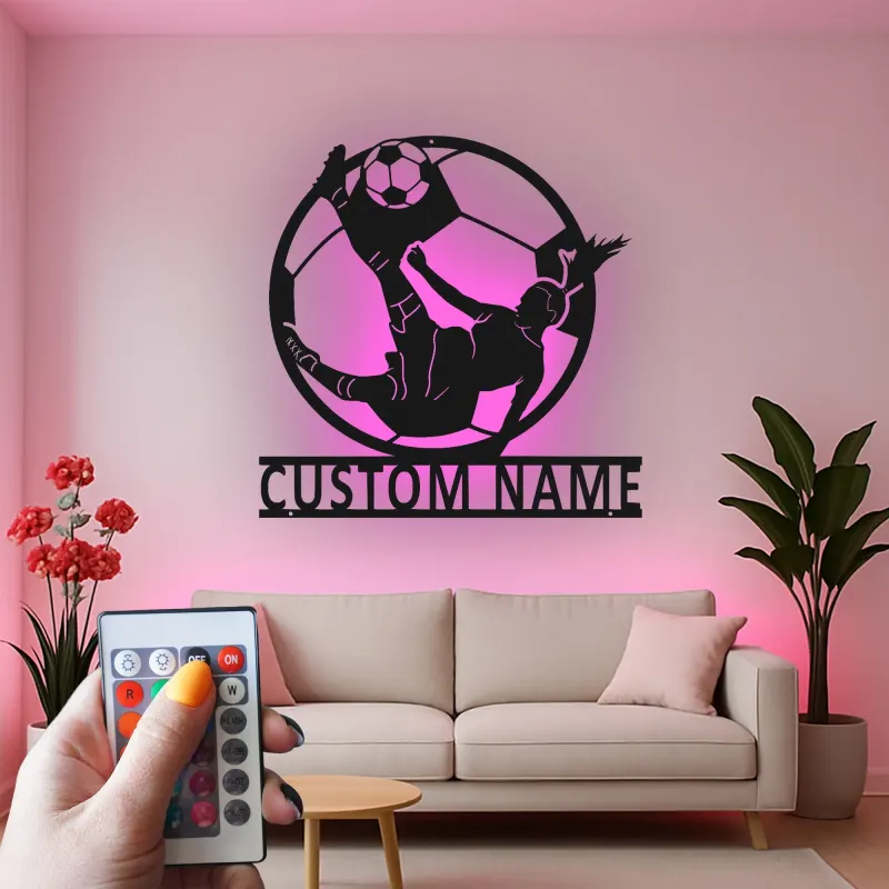 Panneau LED Personnalisé Joueur de Football | Décoration Murale en Métal Personnalisée | Décor & Cadeau pour Athlète