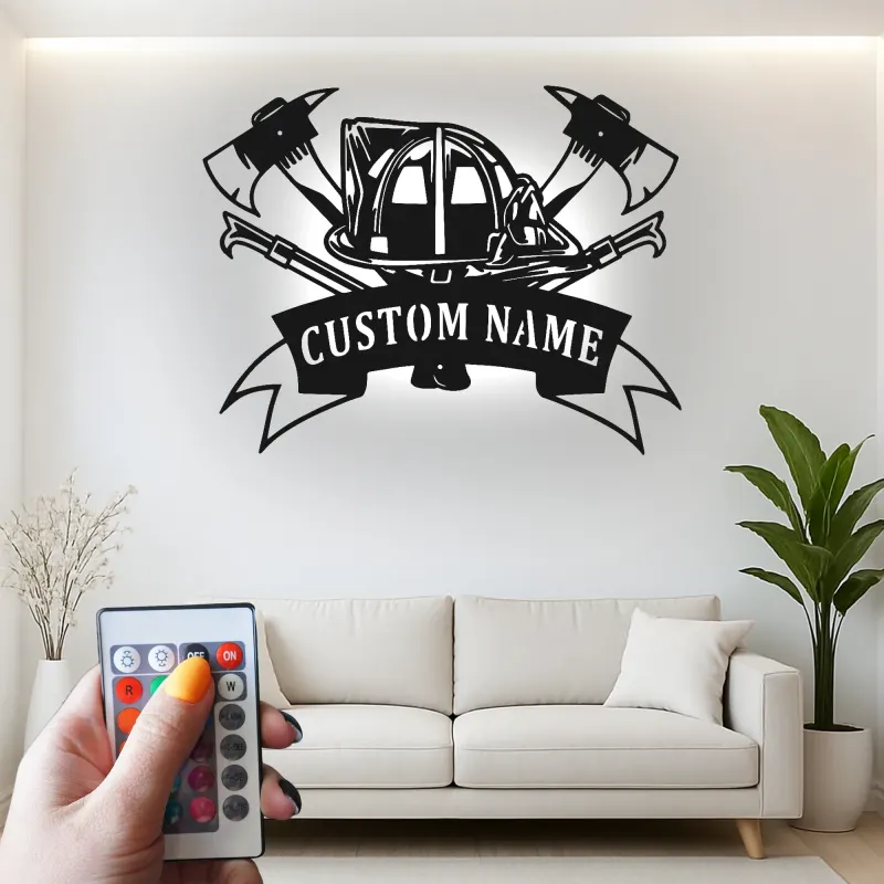 Insegna in metallo personalizzata per vigile del fuoco | Arte murale LED personalizzata | Decorazione per dipartimento dei pompieri | Regalo per pompiere