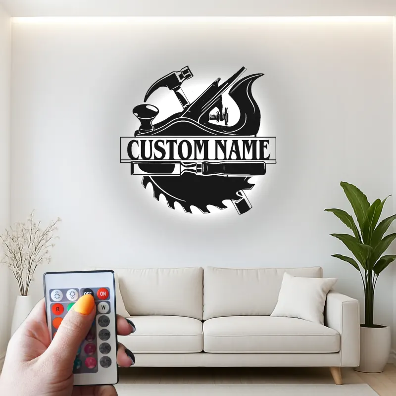 Personalisierte Holzwerkzeuge LED-beleuchtete Metall-Wandkunst Geschenk für Tischler Werkstatt-Dekoration