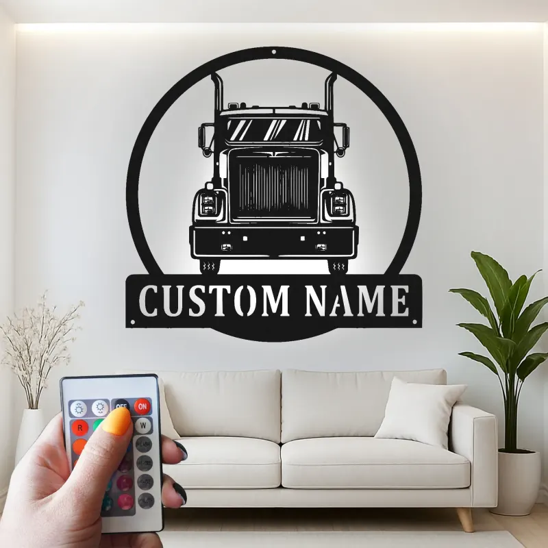 Custom Semi Truck Led Light Metal Wall Art Personalized Gift for Truckers Garage or Man Cave Decor 12