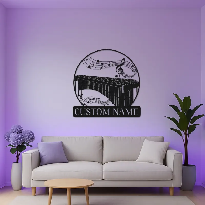 Arte in Metallo Personalizzata per Marimba | Decorazione per Stanza Musicale con Luce LED | Insegna con Nome Personalizzata per Studio