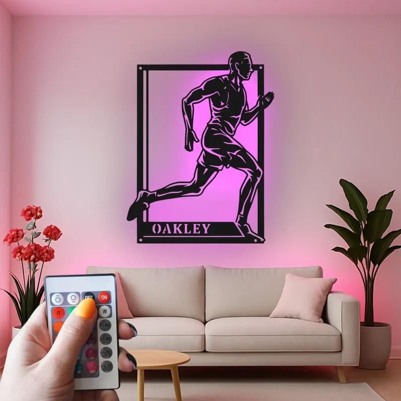 Cartel de metal personalizado para corredor | Decoración mural retroiluminada con LED para gimnasio y hogar | Regalo de maratón para atleta | Decoración deportiva moderna