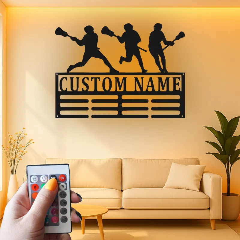 Insegna per Giocatore di Lacrosse Personalizzata | Arte in Metallo LED Personalizzata | Decorazione per Camera di Atleta | Regalo per Squadra di Lacrosse