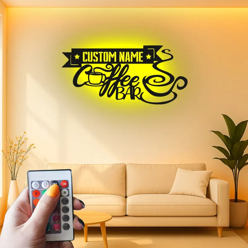 Cartel de metal LED con nombre para bar de café, regalo personalizado para amantes del café, decoración de cocina o café
