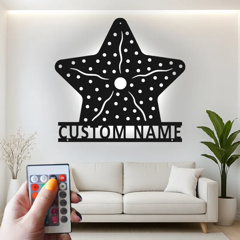 Custom Starfish LED Sign | Personalized Metal Wall Art | Nautical Beach House Decor | Coastal Ocean Lighting