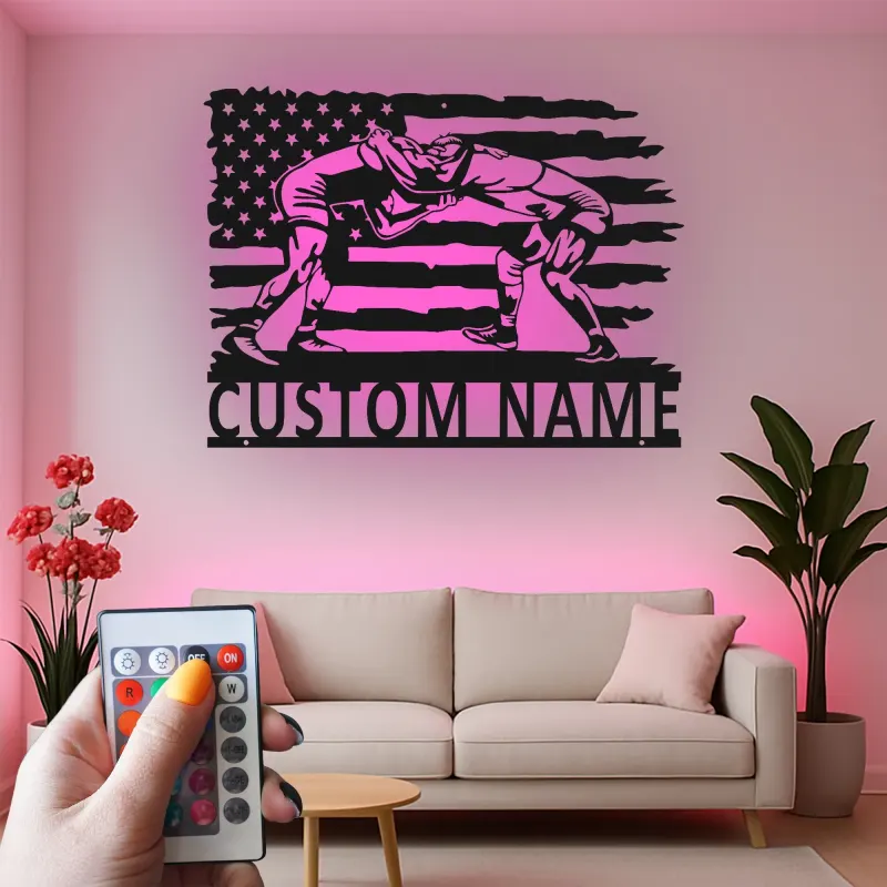 Insegna in metallo LED personalizzata per la lotta, regalo per lottatori, decorazione per man cave e sport