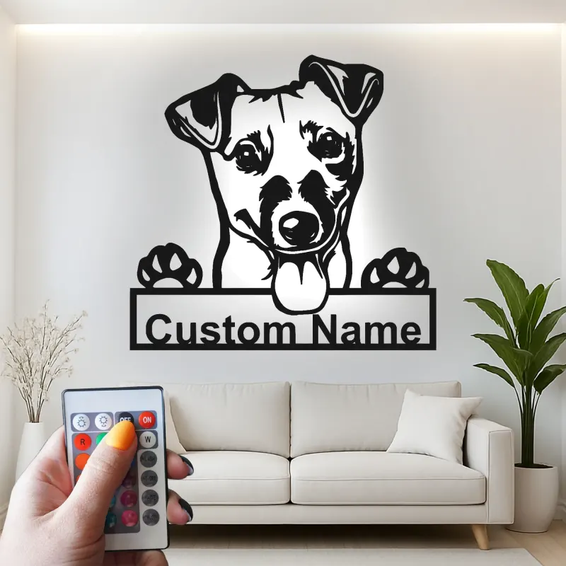 Insegna in metallo personalizzata con luce LED per Jack Russell Terrier, regalo per mamma di cane, decorazione per soggiorno