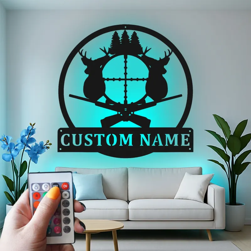 Cartel de metal LED de caza de ciervos personalizado Regalo para cazadores Decoración de cabaña rústica 2