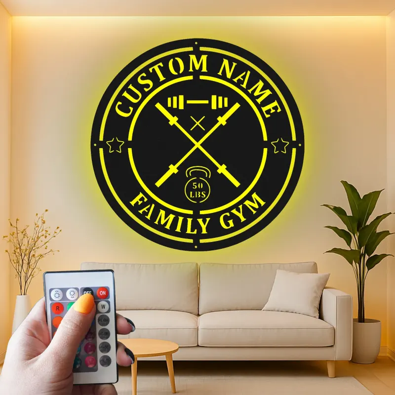 Enseigne de salle de sport personnalisée avec LED | Décoration murale en métal personnalisée pour salle de sport à domicile et studio fitness | Cadeau déco pour salle d’entraînement