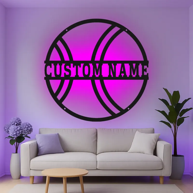 Cartel de metal LED personalizado de baloncesto, regalo deportivo para atletas, decoración de sala de juegos 1