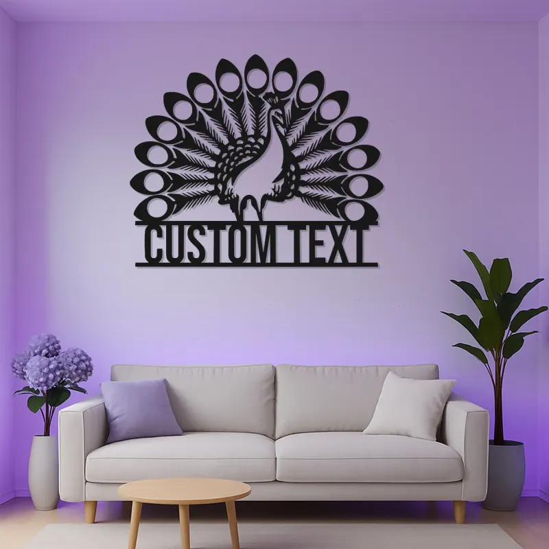 Enseigne en métal personnalisée de paon | Art mural éclairé LED pour maison et entreprise | Décor d'oiseau Art déco