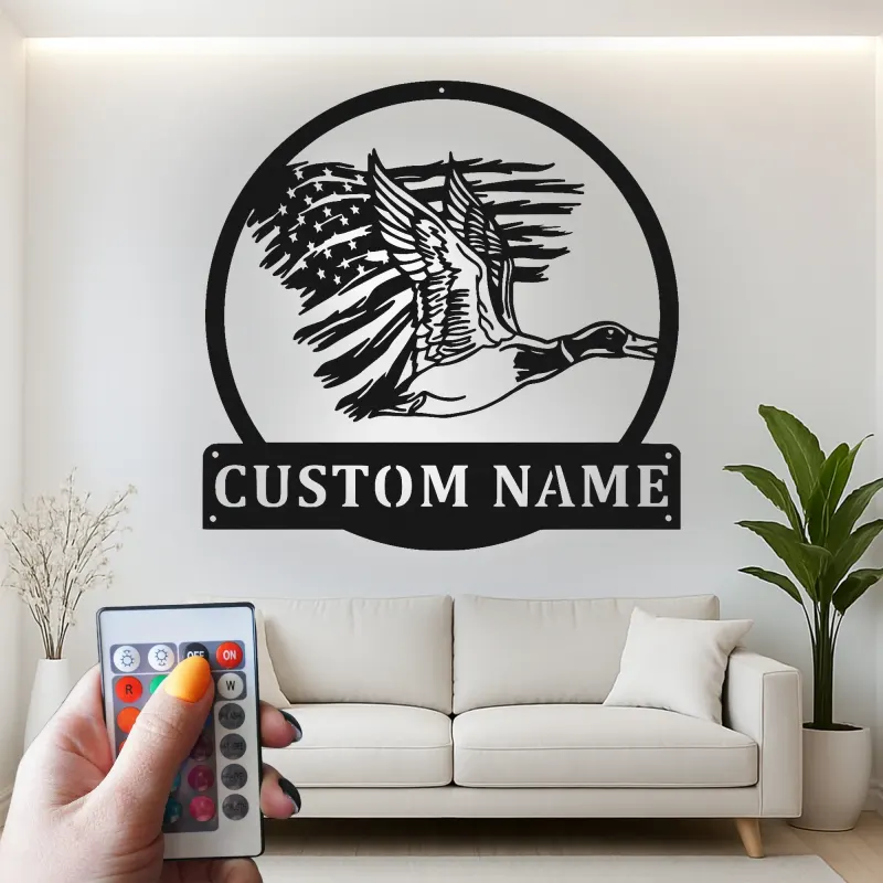 Cartel de metal LED personalizado de pato y bandera americana regalo para cazadores decoración de cabaña rústica