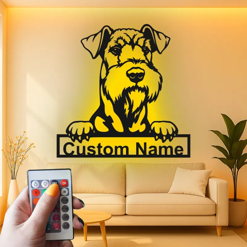 Décoration Murale en Métal LED Schnauzer Personnalisée | Panneau de Portrait d'Animal | Cadeau Moderne pour Amoureux des Chiens