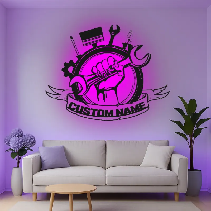 Cartel de metal LED personalizado de Herramientas de Mecánico, regalo para entusiastas de coches, señalización de decoración de garaje