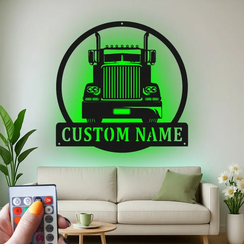 Custom Semi Truck Led Light Metal Wall Art Personalized Gift for Truckers Garage or Man Cave Decor 11