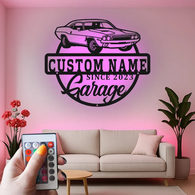 Insegna Garage Muscle Car Personalizzata | Insegna in Metallo LED | Decorazione per Officina & Regalo per Appassionati di Auto