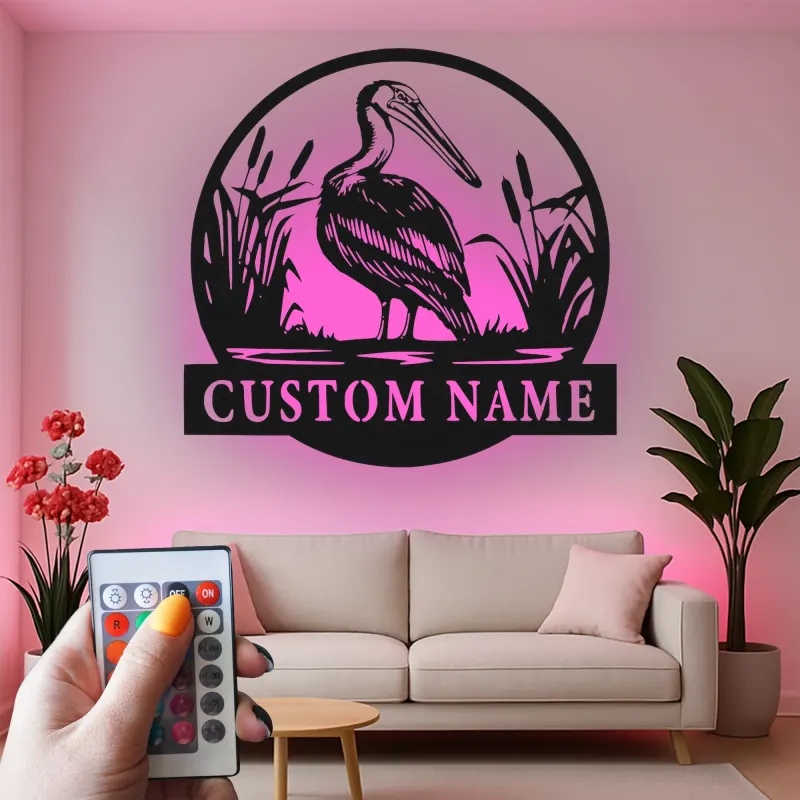 Insegna in metallo personalizzata con airone e luce LED, regalo per amanti della natura, decorazione per camera da letto o soggiorno