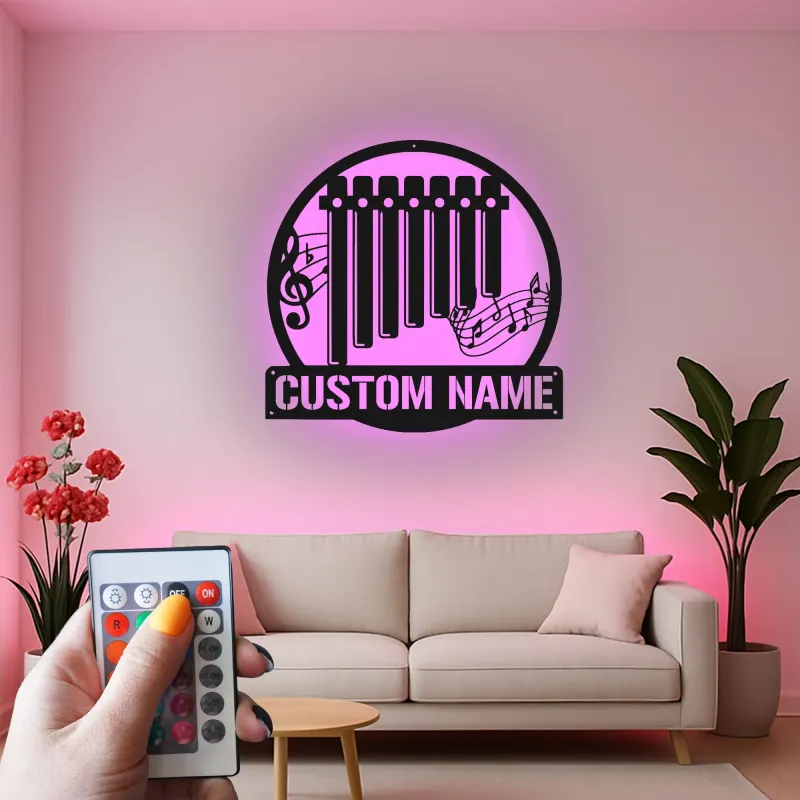 Letrero de flauta de pan personalizado | Arte mural metálico LED | Decoración a medida con nombre para músicos | Iluminación para estudio y sala