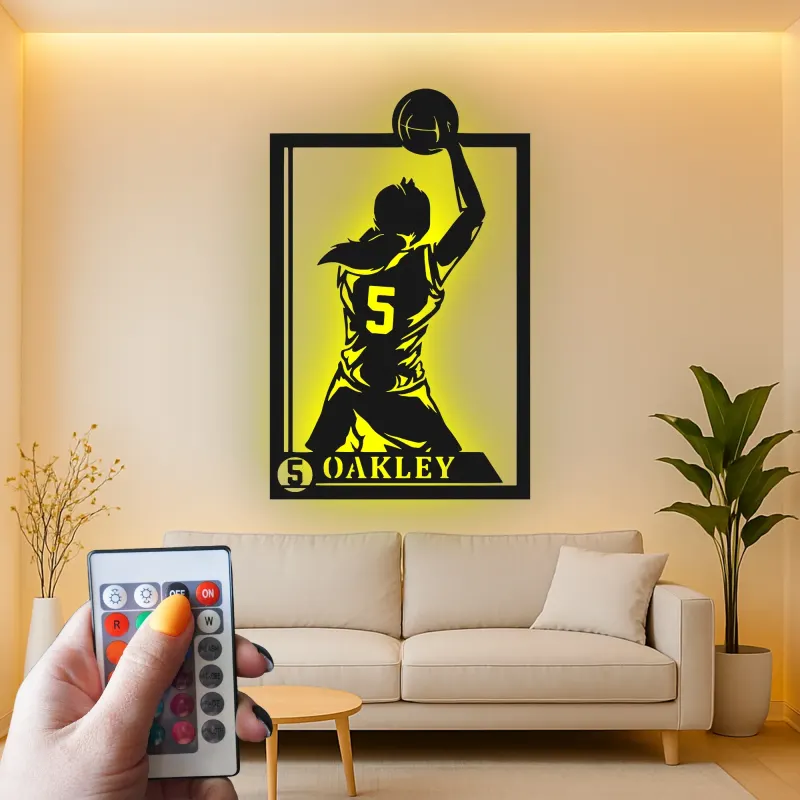 Cartel de metal LED personalizado de jugador de baloncesto - Regalo deportivo para atletas - Decoración de sala de juegos 2