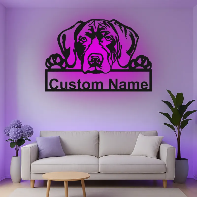 Insegna in metallo LED personalizzata per amanti dei cani con Alano - Regalo per la sala da pranzo 2