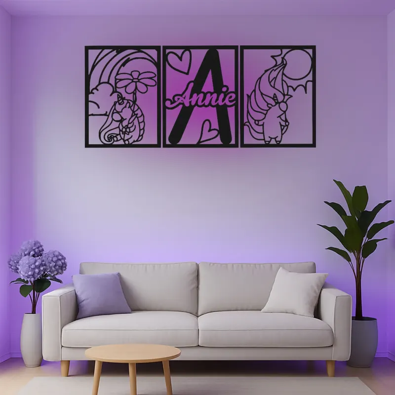 Custom Unicorn Led Light Metal Wall Art Personalized Gift for Kids Bedroom Decor with Name and Initial