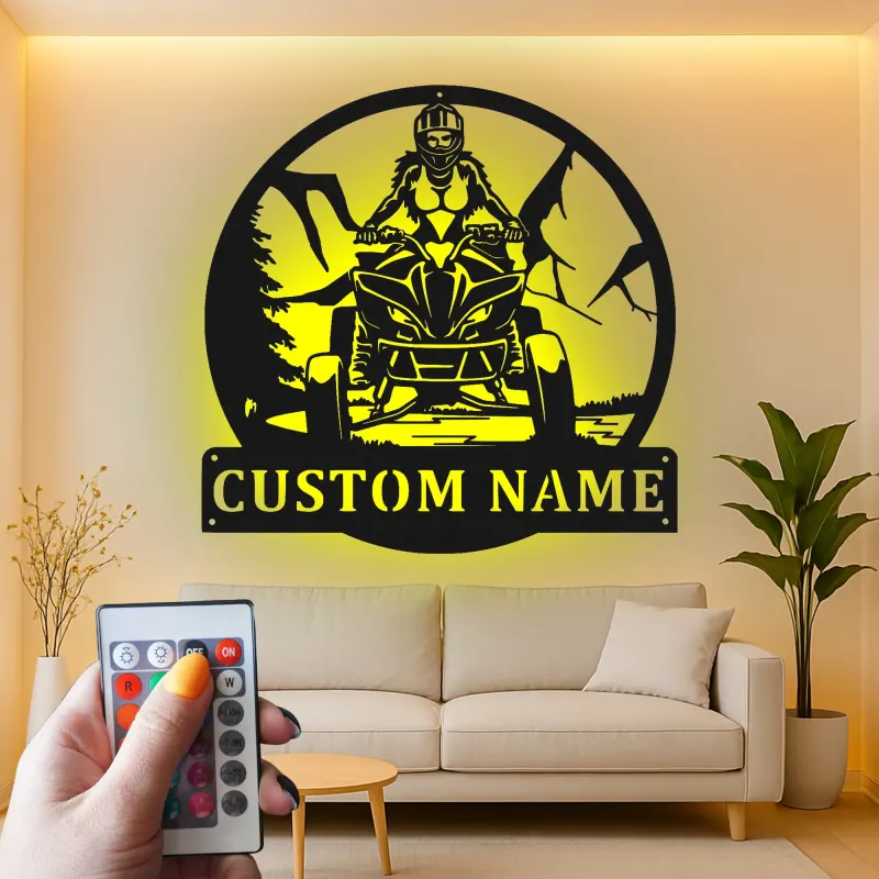 Custom ATV Rider Led Light Metal Wall Art Personalized Gift for Outdoor Enthusiasts Garage or Man Cave Decor