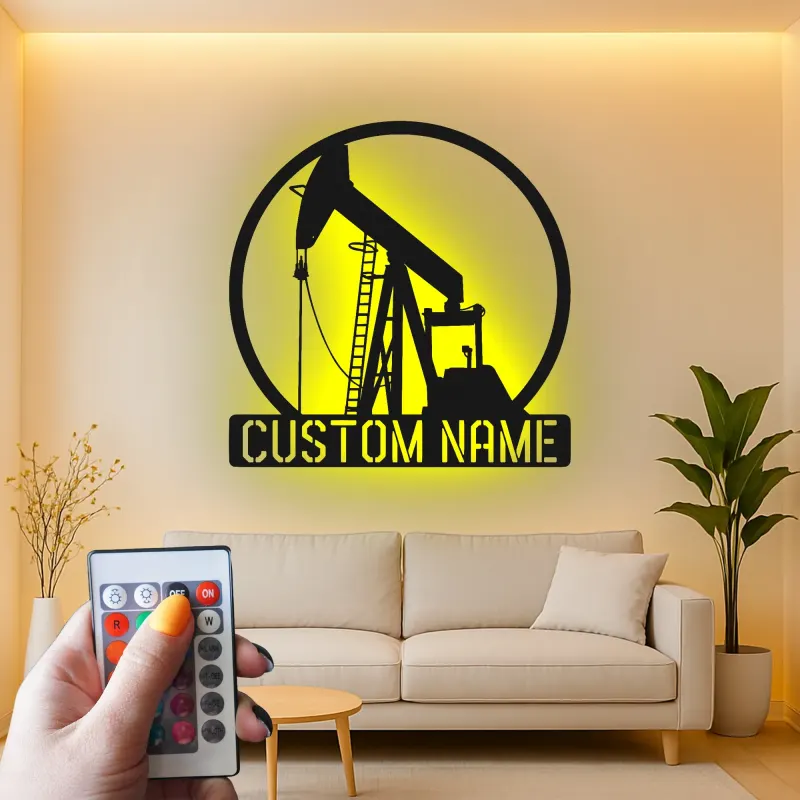 Custom Oil Pump Jack LED Metal Art | Personalized Oilfield Decor | Industrial Man Cave Sign