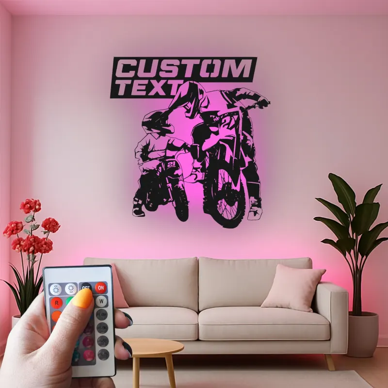 Custom Motocross Rider Led Light Metal Wall Art Personalized Gift for Dirt Bike Enthusiasts Garage or Man Cave Decor 2