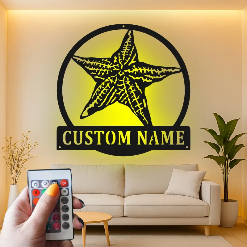 Personalized Starfish Metal Sign | LED Coastal Wall Art | Nautical Beach House Decor for Home or Business
