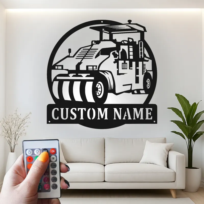 Señal LED de rodillo de carretera | Arte de vehículo de construcción personalizado | Regalo personalizado para operador | Decoración de equipo pesado