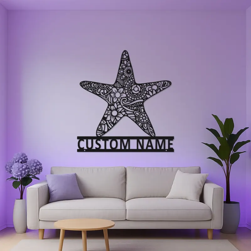 Personalized Starfish LED Sign | Custom Name Metal Wall Art | Ocean Inspired Decor for Beach House, Salon or Nursery