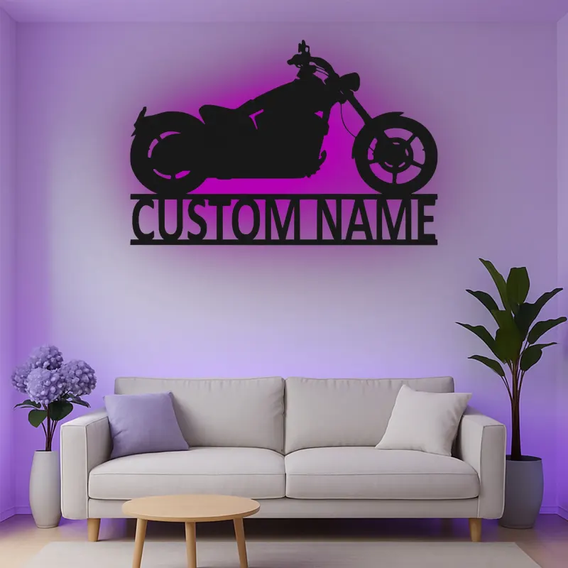 Custom Motorcycle Led Light Metal Wall Art Personalized Gift for Bikers Garage or Man Cave Decor 6